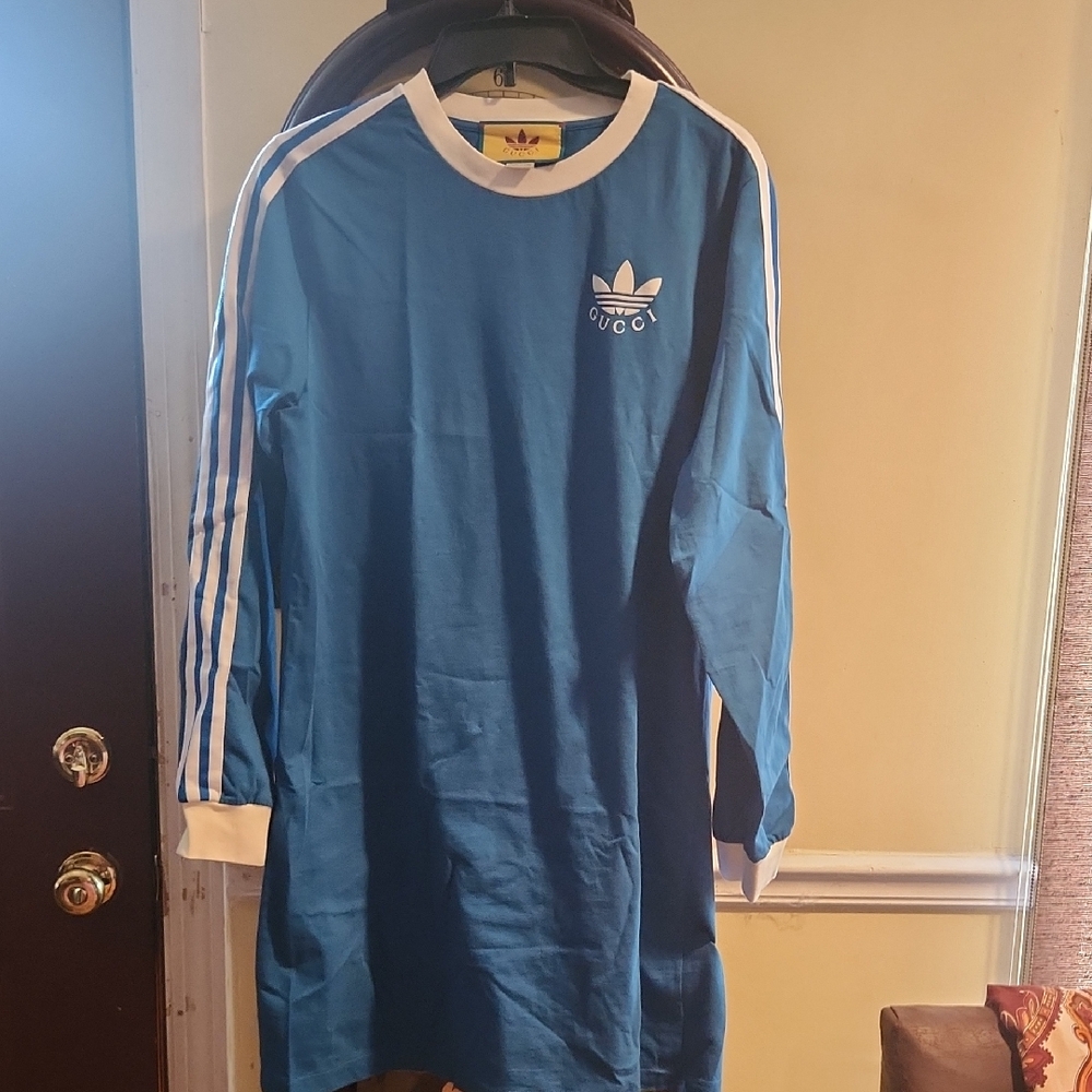 Gucci Adidas Blue Dress with White Accents